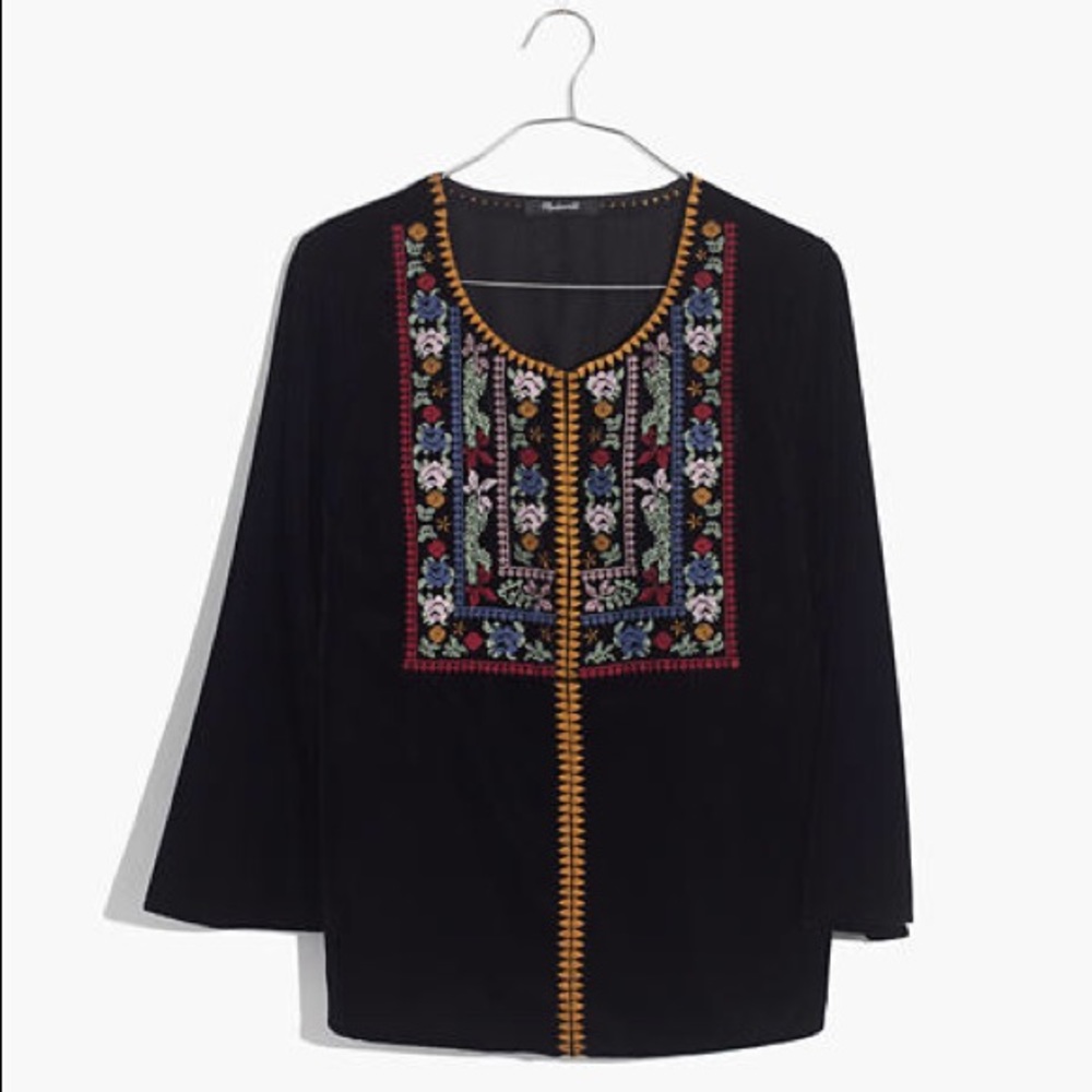 Madewell Embroidered Black Velvet Top NWT - Picture 2 of 11